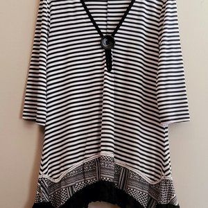 Womens striped tunic blouse with lace detail